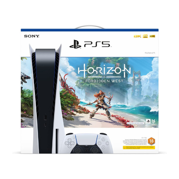 سوني PlayStation 5 النسخة القياسية + سماعات PS5 لاسلكية أسود مع قسيمة لعبة Horizon Forbidden West